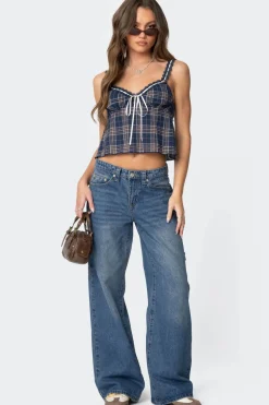 Plaid Lace Trim Tank Top