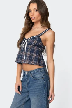 Plaid Lace Trim Tank Top
