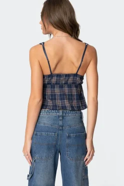Plaid Lace Trim Tank Top
