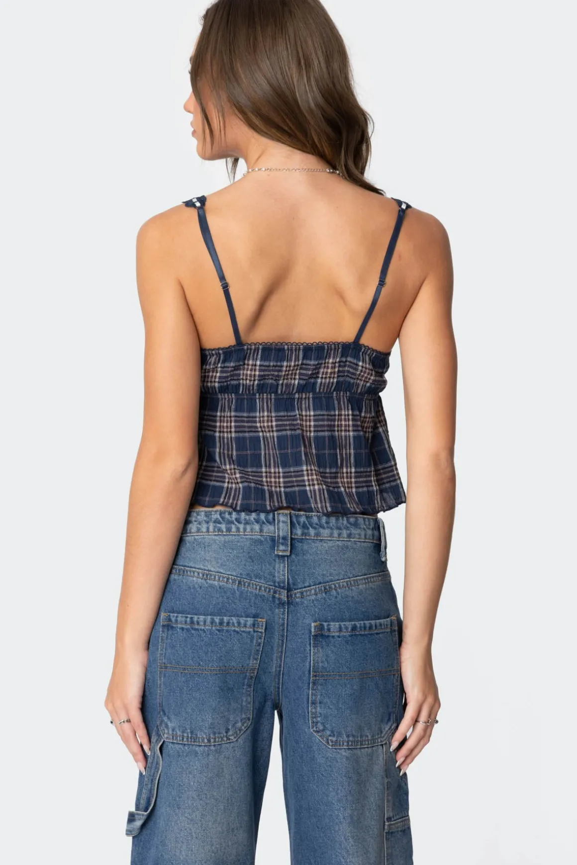 Plaid Lace Trim Tank Top