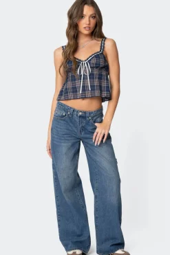 Plaid Lace Trim Tank Top