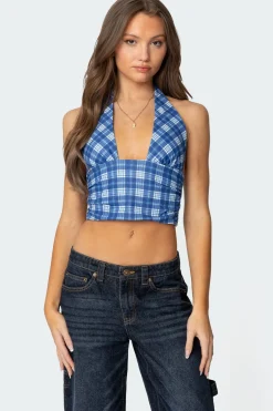 Plaid Printed Halter Top
