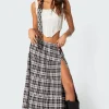 Plaid Side Slit Tiered Maxi Skirt