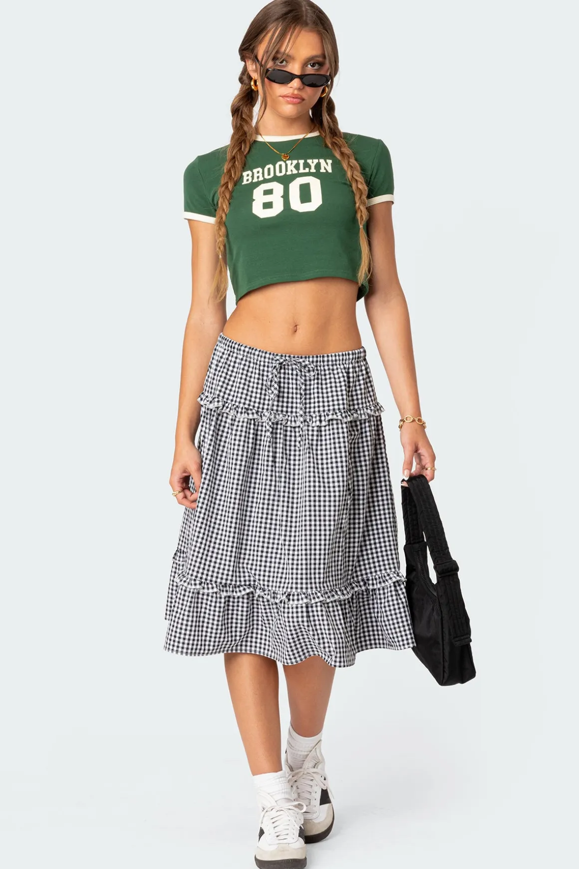 Plaid Tiered Midi Skirt