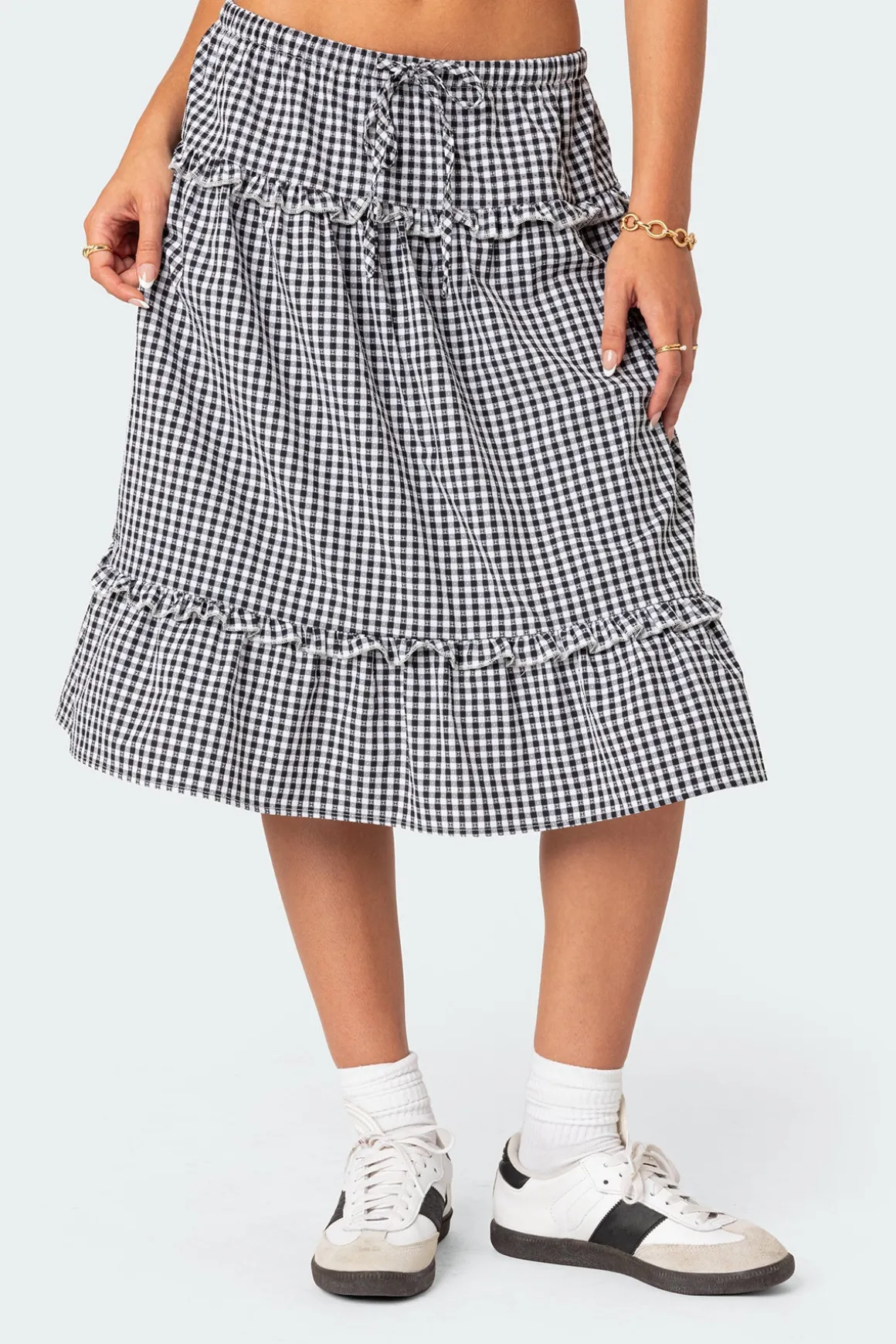 Plaid Tiered Midi Skirt
