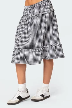 Plaid Tiered Midi Skirt