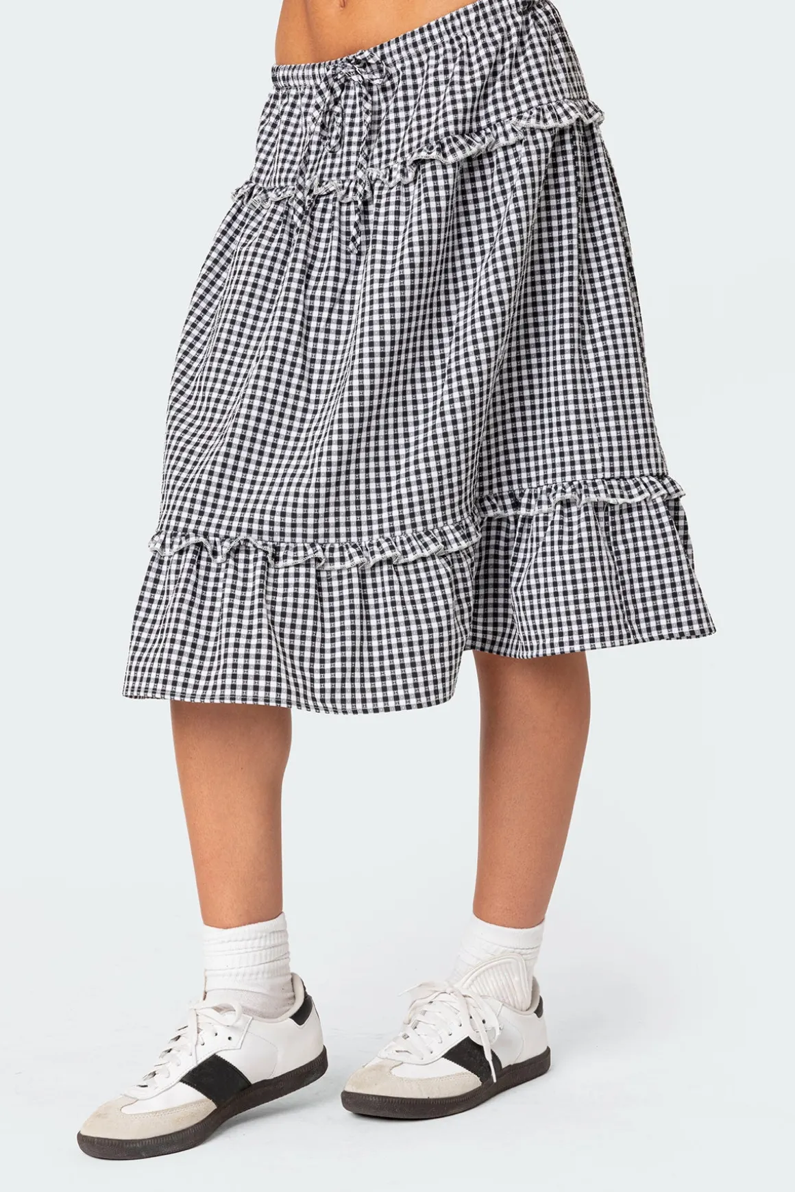 Plaid Tiered Midi Skirt