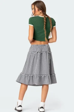 Plaid Tiered Midi Skirt