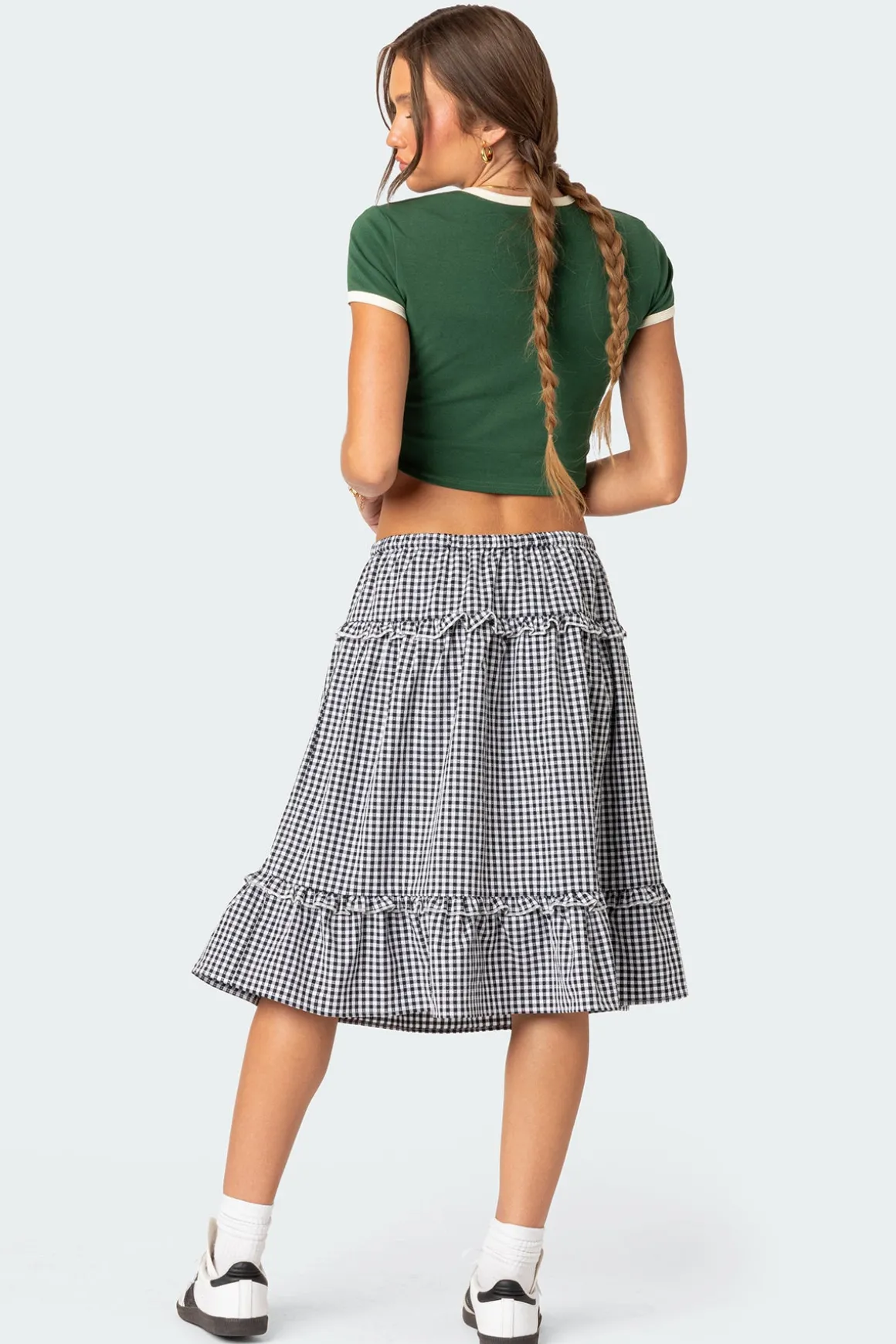 Plaid Tiered Midi Skirt
