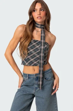 Plaid Two Piece Scarf Top