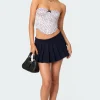 Pleated Denim Mini Skort