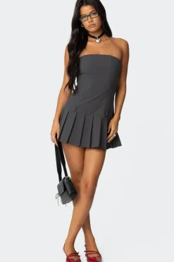 Pleated Drop Waist Mini Dress
