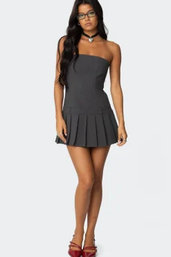 Pleated Drop Waist Mini Dress