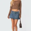Pleated Hem Washed Denim Mini Skirt