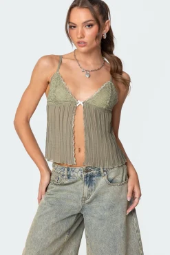Pleated Lacey Split Front Tank Top