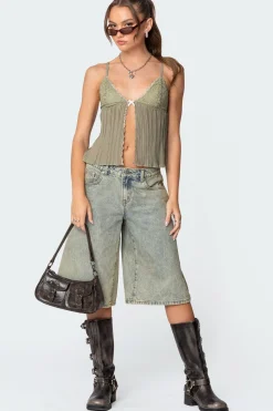 Pleated Lacey Split Front Tank Top