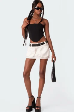 Pocket Belted Denim Mini Skirt