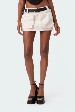 Pocket Belted Denim Mini Skirt