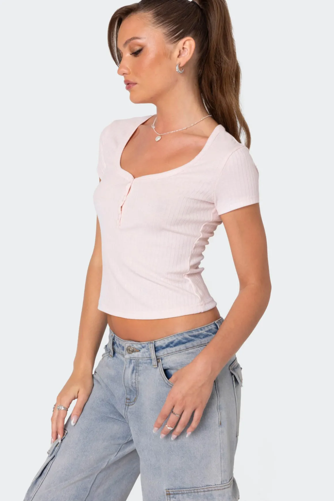 Pointelle Henley T Shirt