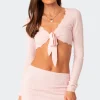 Pointelle Tie Front Knit Crop Top