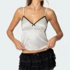 Polka Dot Satin Lace Trim Top