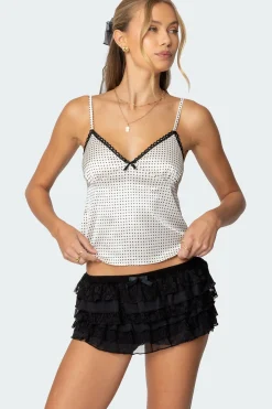 Polka Dot Satin Lace Trim Top