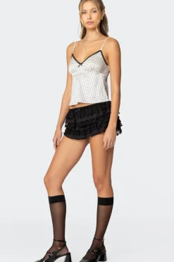Polka Dot Satin Lace Trim Top