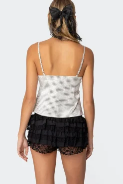 Polka Dot Satin Lace Trim Top