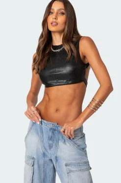 Porsha Open Back Faux Leather Crop Top