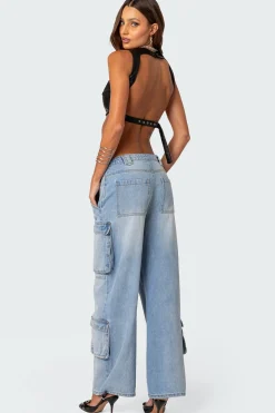 Porsha Open Back Faux Leather Crop Top