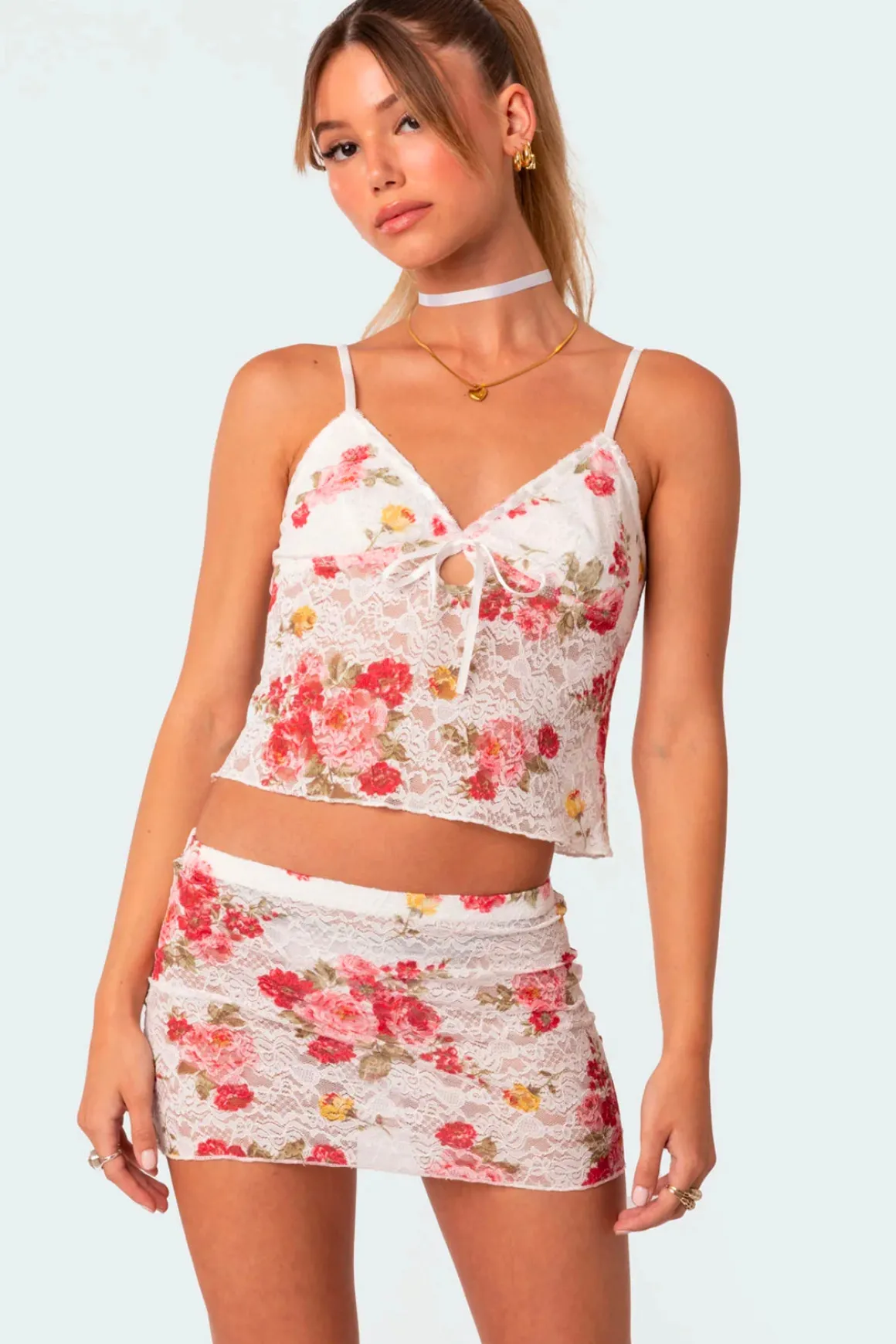 Portofino Printed Sheer Lace Tank Top
