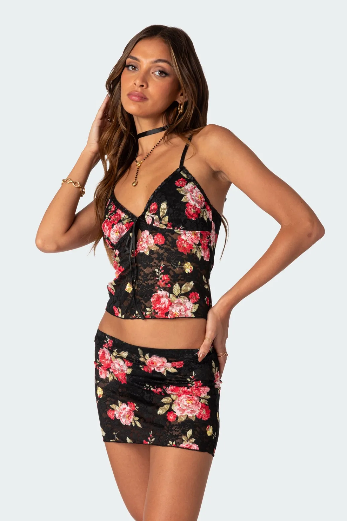 Portofino Printed Sheer Lace Tank Top