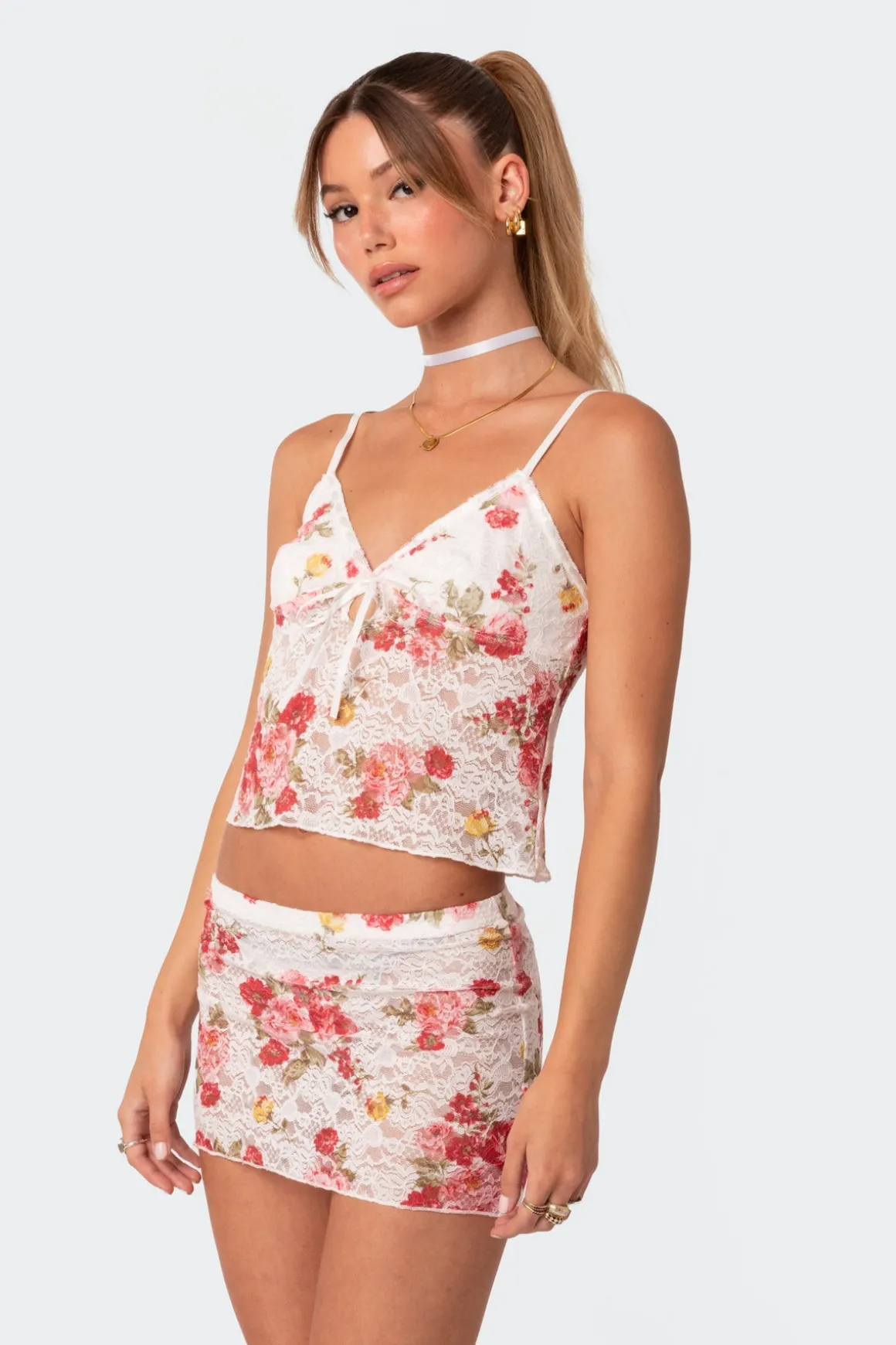 Portofino Printed Sheer Lace Tank Top