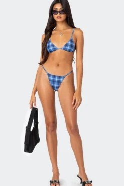 Preppy Plaid Triangle Bikini Top