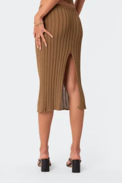 Quynh Slitted Knit Midi Skirt