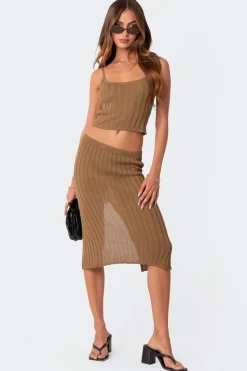 Quynh Slitted Knit Midi Skirt