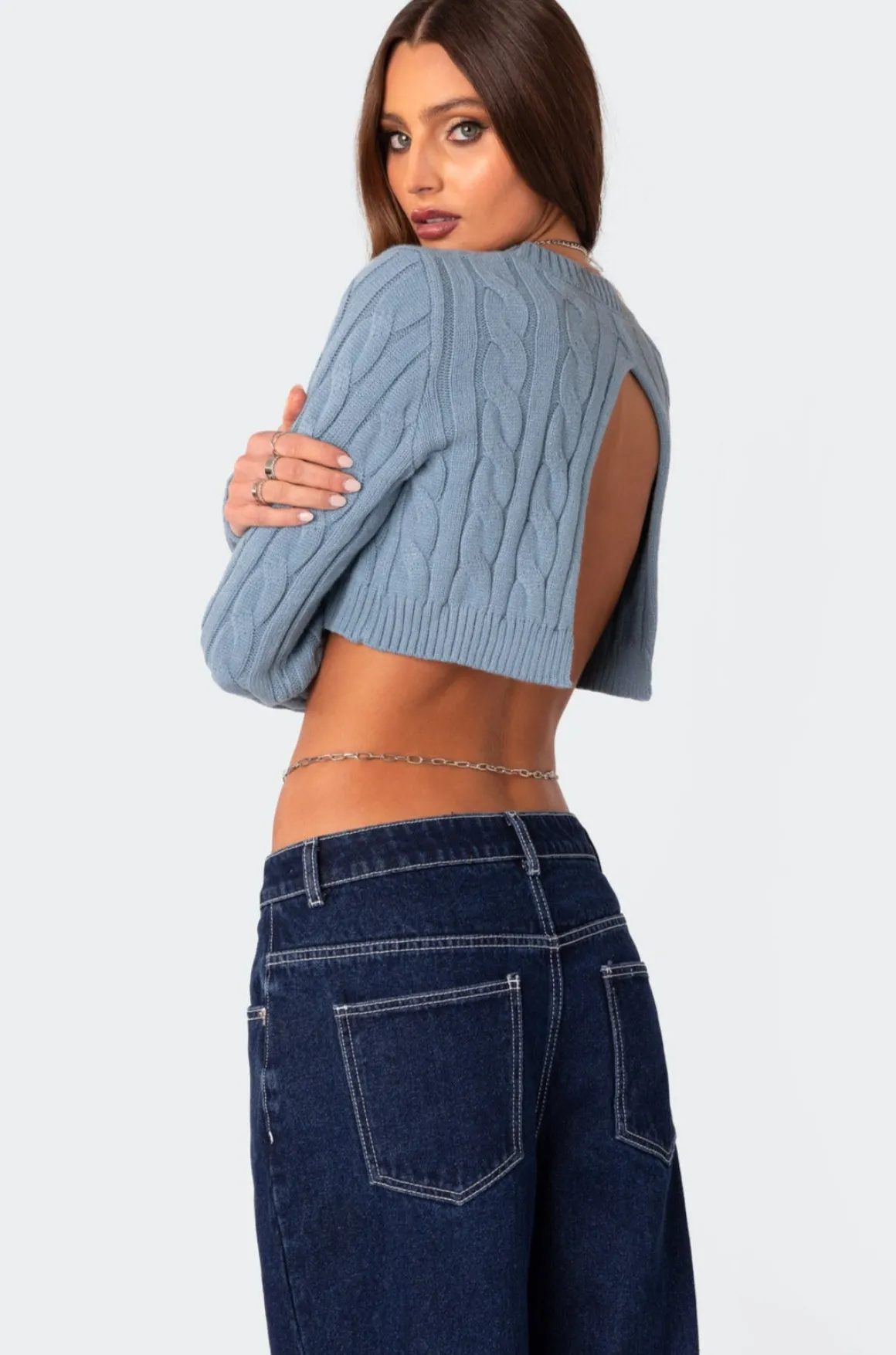 Raina Open Back Cable Knit Sweater