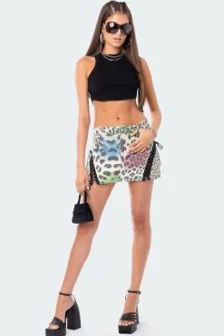 Rainbow Leopard Denim Skirt
