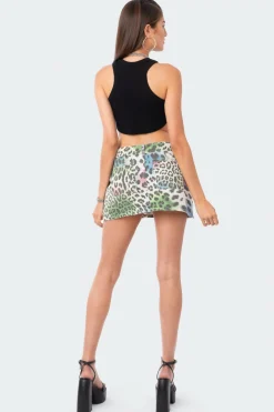 Rainbow Leopard Denim Skirt