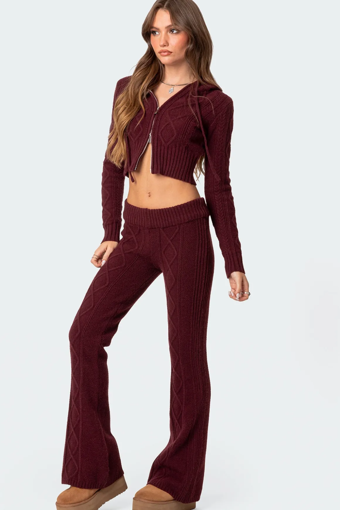 Ray Cable Knit Flared Pants