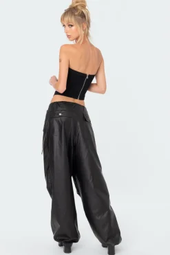 Rebel Faux Leather Cargo Pants