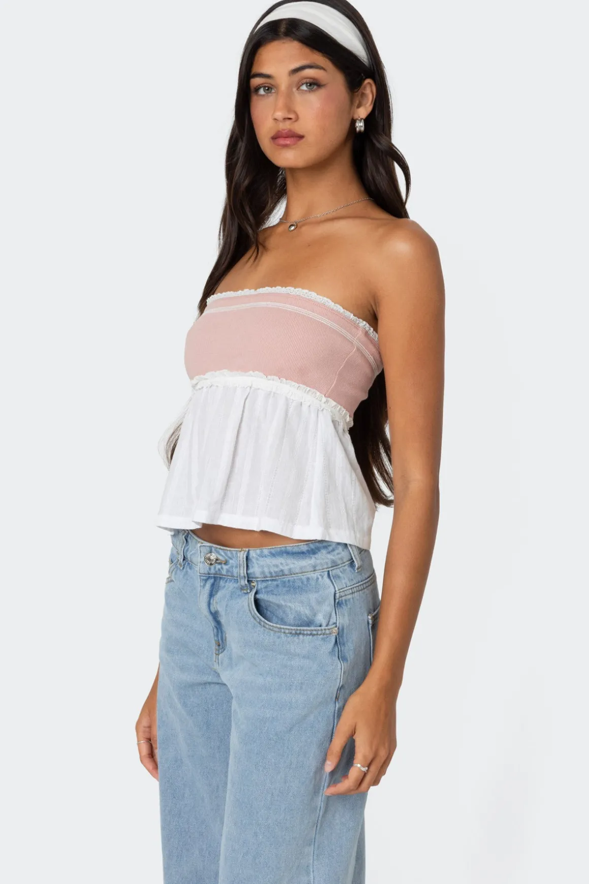 Rena Ribbed Peplum Tube Top