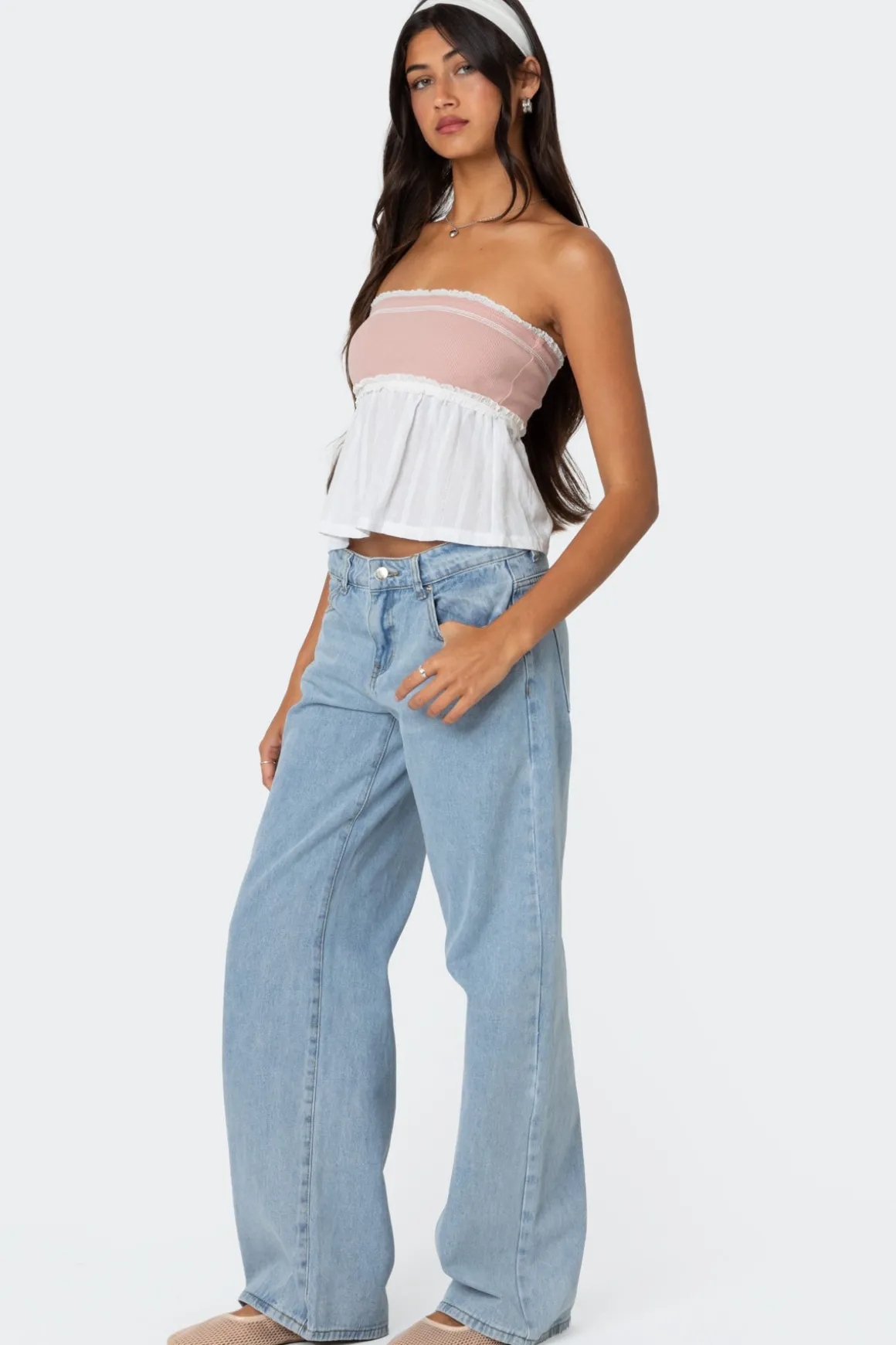 Rena Ribbed Peplum Tube Top