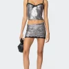 Revel Lace Trim Sequin Mini Skirt