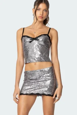 Revel Lace Trim Sequin Tank Top