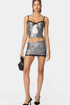Revel Lace Trim Sequin Tank Top