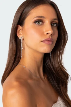 Rhinestone Dangling Bow Earrings