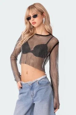 Rhinestone Fishnet Crop Top