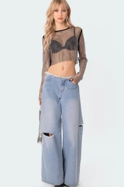 Rhinestone Fishnet Crop Top