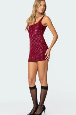 Rhinestone Mesh Mini Dress